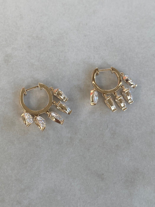 14K 3 TCW Lab Diamond Pear Dangle Huggie Earrings