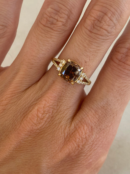 Vintage 18K Cushion-Cut Brown Diamond Ring