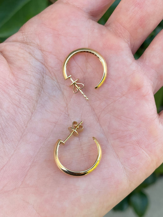 14K Gold Knife Edge Diamond J Hoop Earrings – 0.18 TCW Natural Diamonds, 17mm