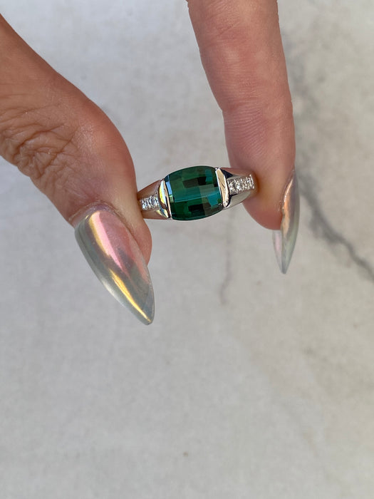 Vintage Platinum 900 Blue-Green Tourmaline & Diamond Ring – 2.45 Carats