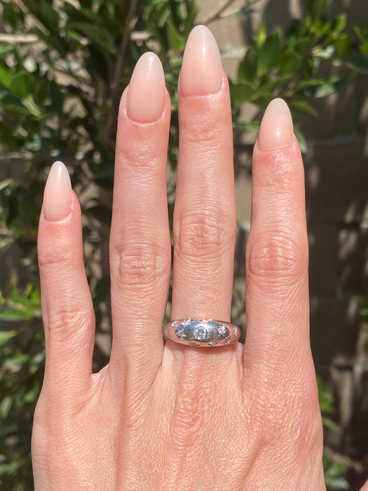 Vintage Platinum 900 Diamond Star Bombe Ring Size 7.5