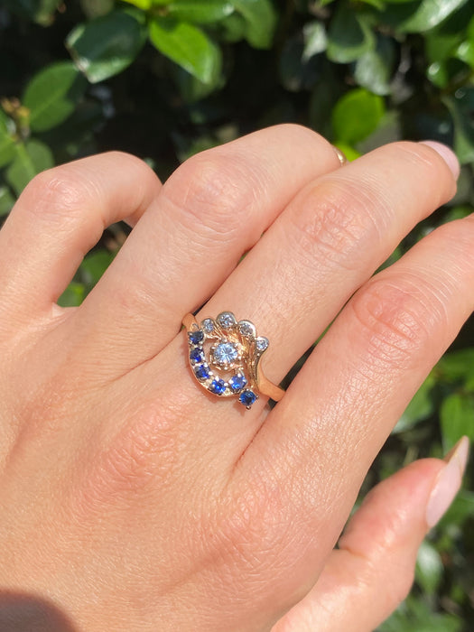 14k blue sapphire diamond ring size 8