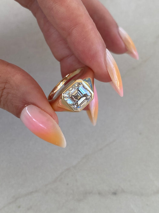 14K 3.1 Carat Bezel-Set Asscher-Cut Lab Diamond Ring