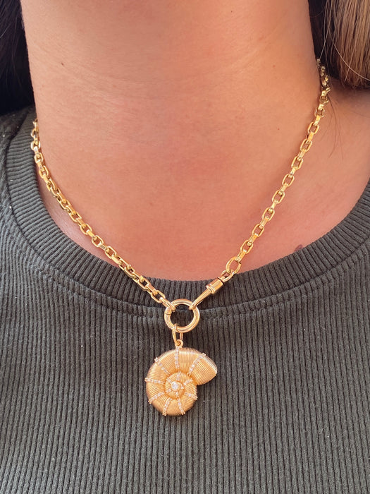 14K Gold Fluted Diamond Shell Charm