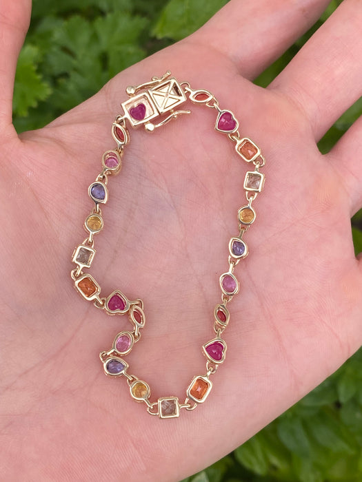 Preorder: 14K Gold Natural Rainbow Multi-Shape Sapphire Tennis Bracelet