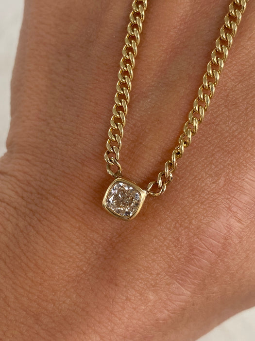 14K Gold 1 Carat Natural Diamond Curb Chain Necklace 16”