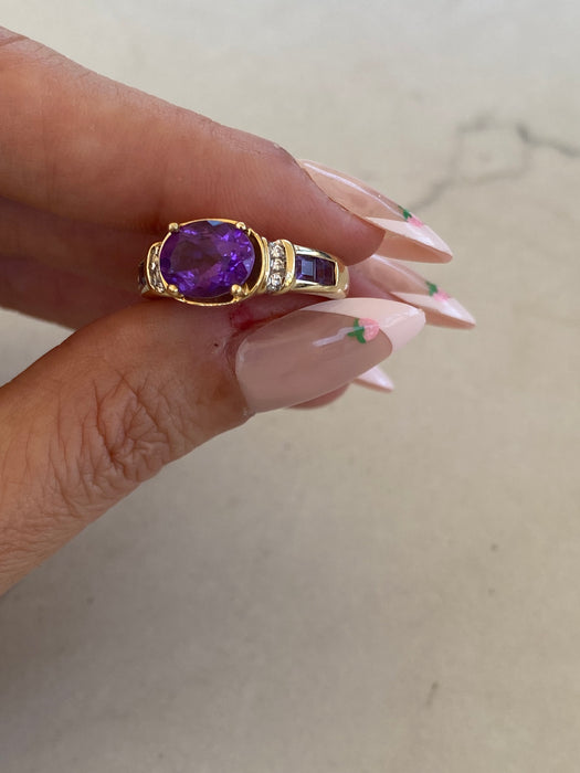 Vintage 14K Gold Amethyst Diamond Ring