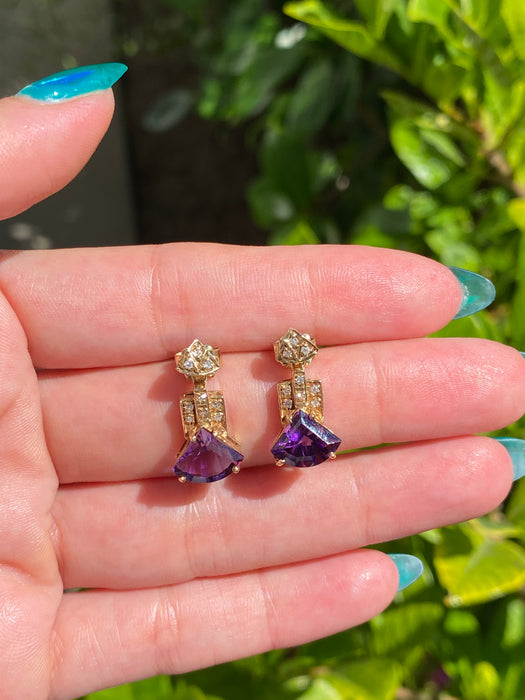 14k amethyst and diamond stud jacket earrings