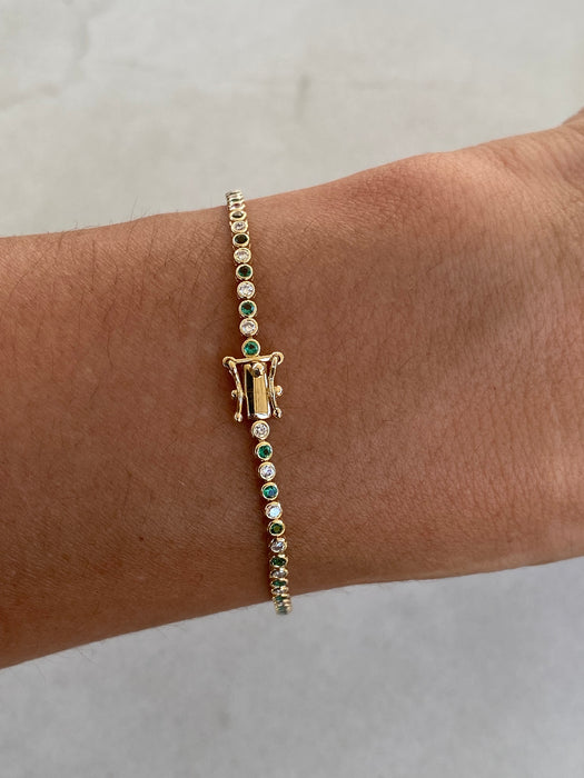 14K Lab Emerald & Diamond Tennis Bracelet