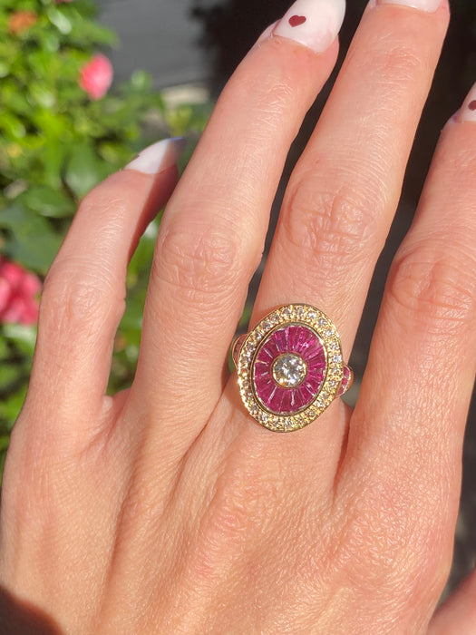 Vintage 18K Ruby & Diamond Oval Ring