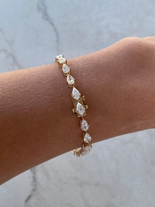 14K Gold Pear Step-Cut Lab Diamond Tennis Bracelet — 7.70 TCW