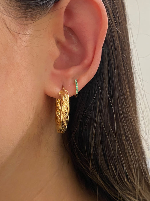 14k 9mm mini emerald huggie earrings