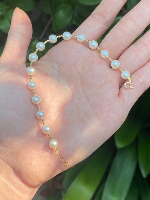 18k pearl diamond cut bead bracelet