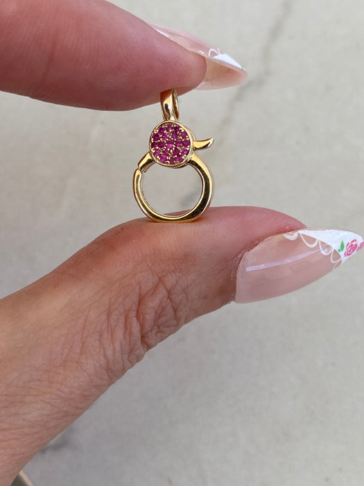 14K Gold Double-Sided Ruby Lobster Clasp Charm Connector