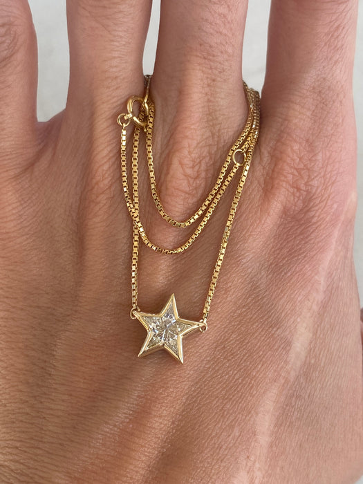 Vintage 18K Kite-Cut Diamond Star Necklace