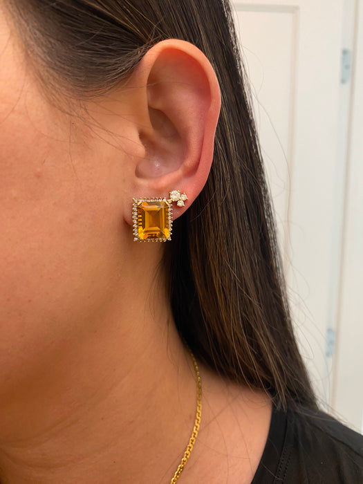14k citrine diamond omega back earrings