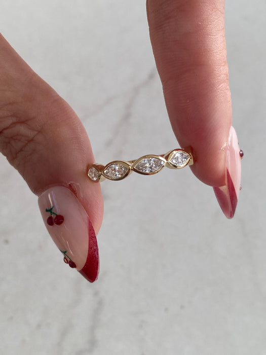 14K Gold East-West Marquise Lab Diamond Bezel Band Ring