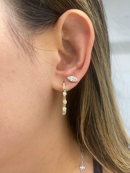 14K Gold Invisible Set Marquise Lab Diamond Flat Back Stud Earring- Single
