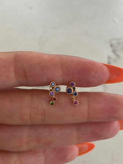 14K Rainbow Gemstone Bezel Stud Earrings