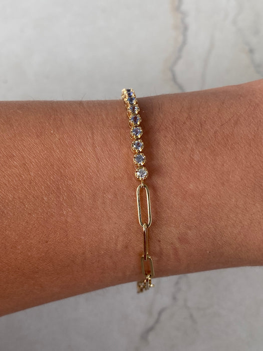 14K Rainbow Sapphire & Paperclip Bracelet