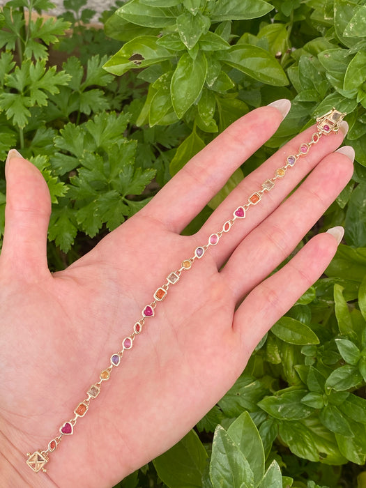 Preorder: 14K Gold Natural Rainbow Multi-Shape Sapphire Tennis Bracelet