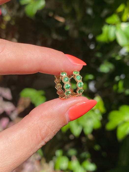 14K Gold Hexagon Tsavorite Garnet Huggie Earrings