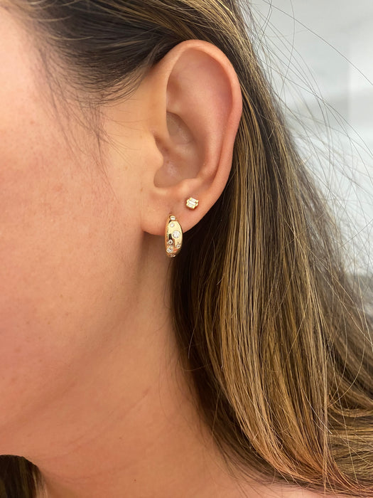 14K Gold Natural Diamond Rounded Flush Huggie Earrings