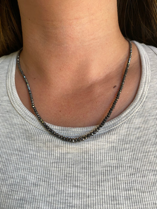Vintage 18K White Gold Natural Black Diamond Beaded Necklace — 26.61 TCW