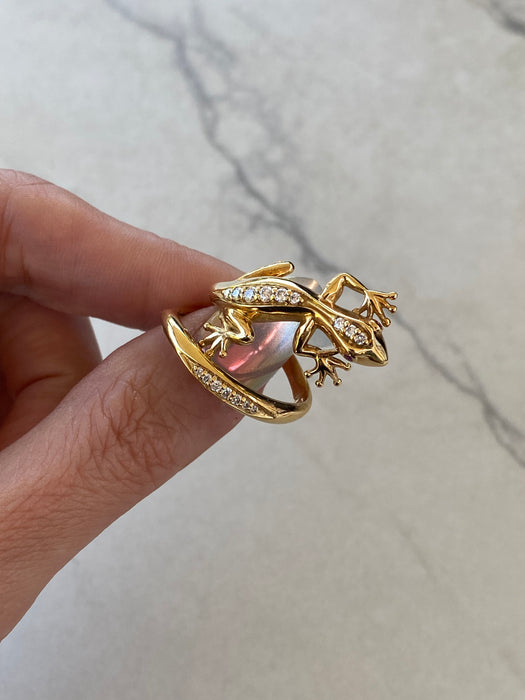 Vintage 18K Gold Diamond & Ruby Lizard Spiral Ring