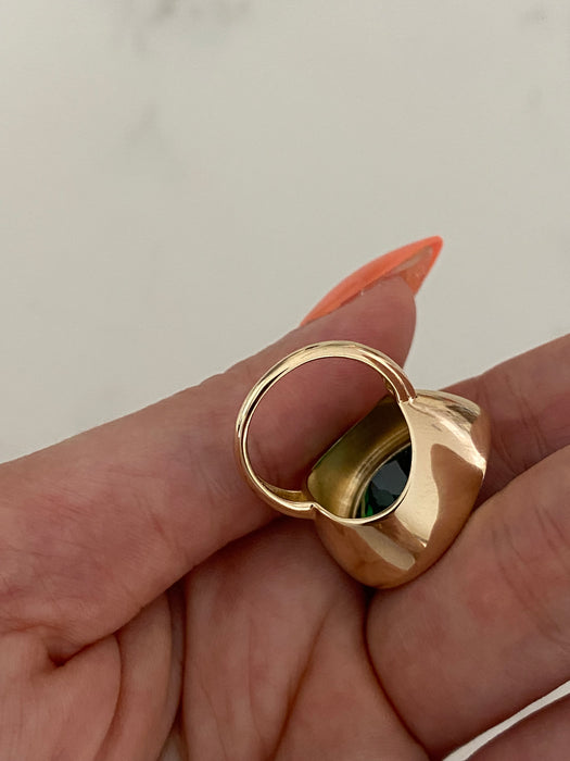 14K Gold Bezel-Set Lab Emerald Pear Pinky Ring