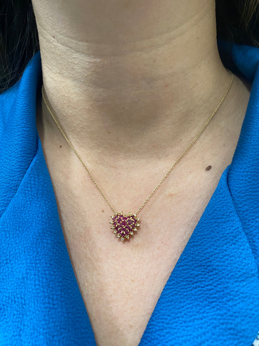 Vintage 18K Gold Ruby Diamond Heart Charm Pendant