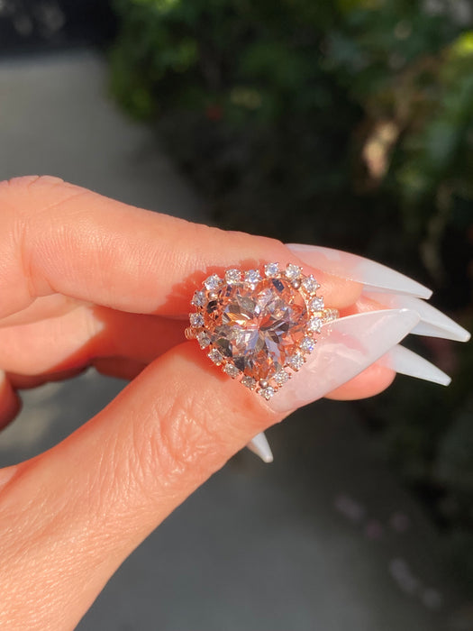 14k rose gold morganite heart diamond ring size 7