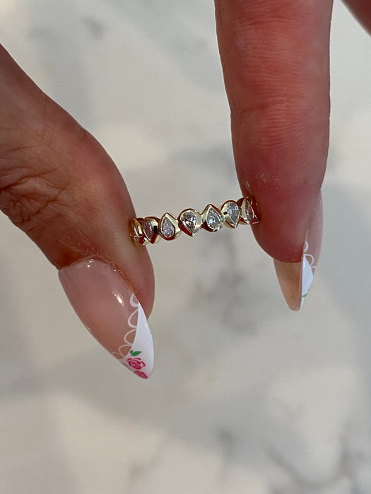 14K Bezel Set Pear Lab Diamond Half Eternity Pinky Ring