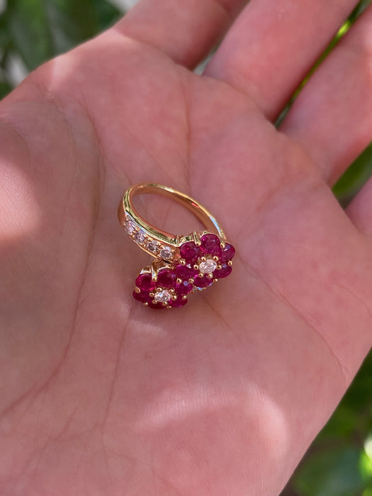 18k ruby diamond flower bypass ring size 5