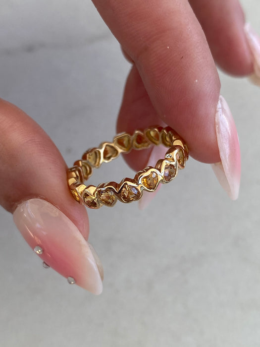 14K Natural Yellow Sapphire Heart Eternity Ring Size 7.5