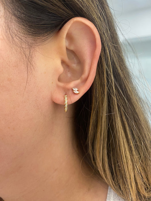14K Gold Lab Diamond Reversible Croissant Huggie Earrings