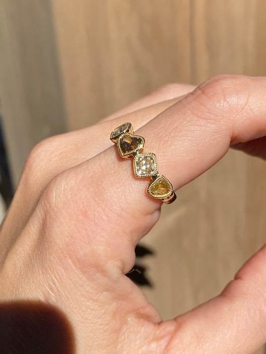 18K Natural Yellow & Champagne Diamond Multi-Shape Bezel Ring