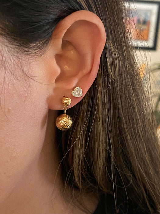 14K Gold Diamond Cut Bead Dangle Earrings – Textured Disco Ball Drop Earrings