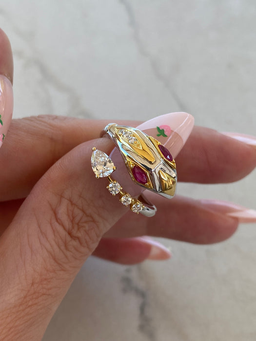 18K Two-Tone Natural Ruby & Diamond Snake Wrap Ring