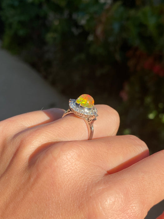 Platinum 850 opal diamond ring size 4.75