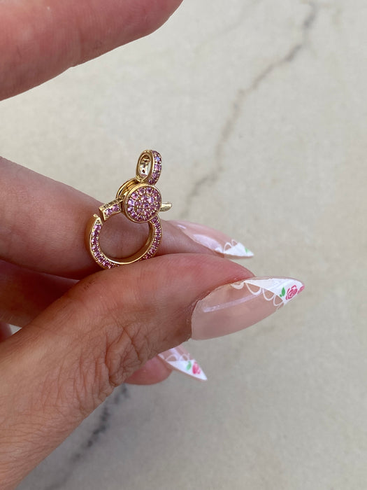 14K Gold Double-Sided Pink Sapphire Lobster Clasp Charm Connector