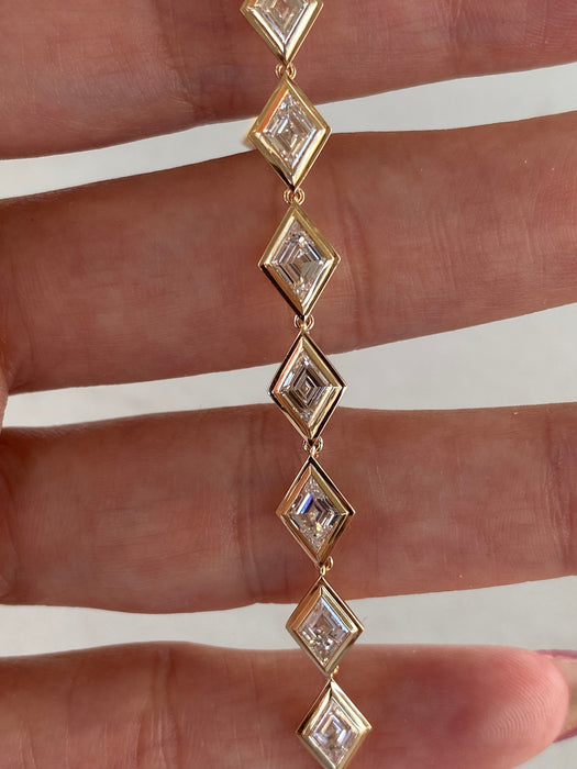 14K Gold Bezel Set Lozenge-Cut Lab Diamond Bracelet- 6 TCW