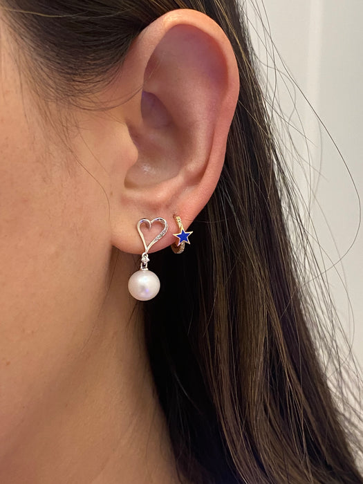 14k white gold diamond pearl heart stud earrings