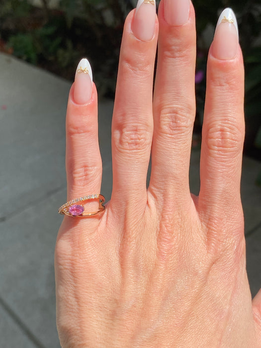 Vintage 18K Rose Gold Pink Sapphire Diamond Ring