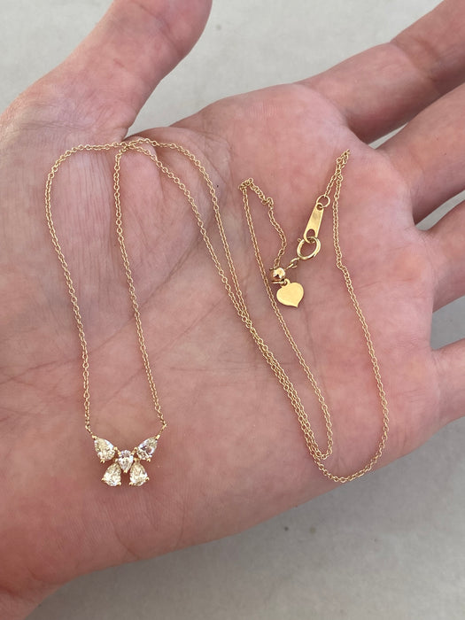 18K Gold Bow Butterfly Natural Diamond Necklace