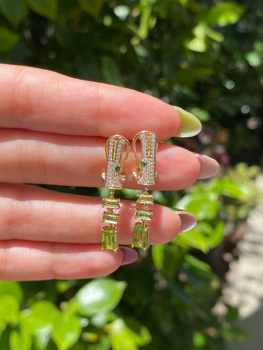 14k peridot diamond alligator earrings