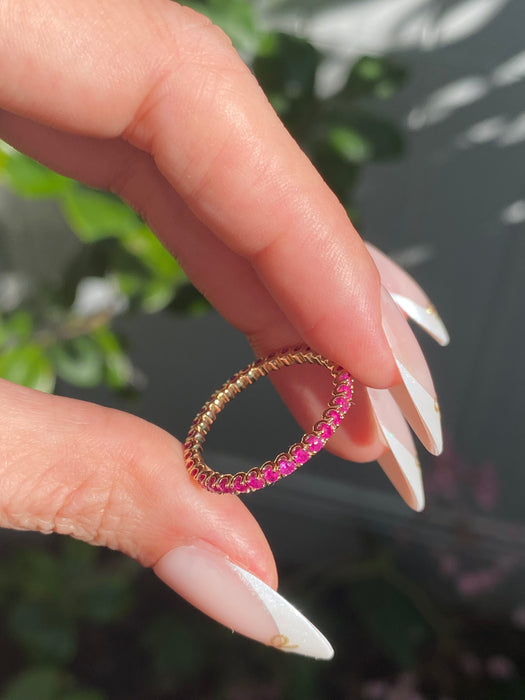 14K Yellow Gold Ruby Eternity Ring Size 8