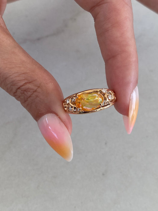 Vintage 18K Rose Gold Natural Opal & Diamond Ring