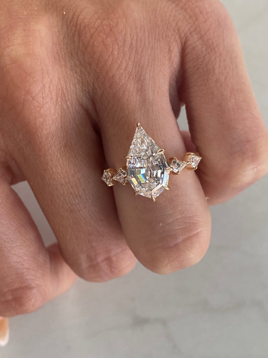 14K 3.51 TCW Step-Cut Pear Lab Diamond Ring