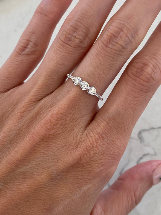 14K White Gold Three-Stone Lab Diamond Ring